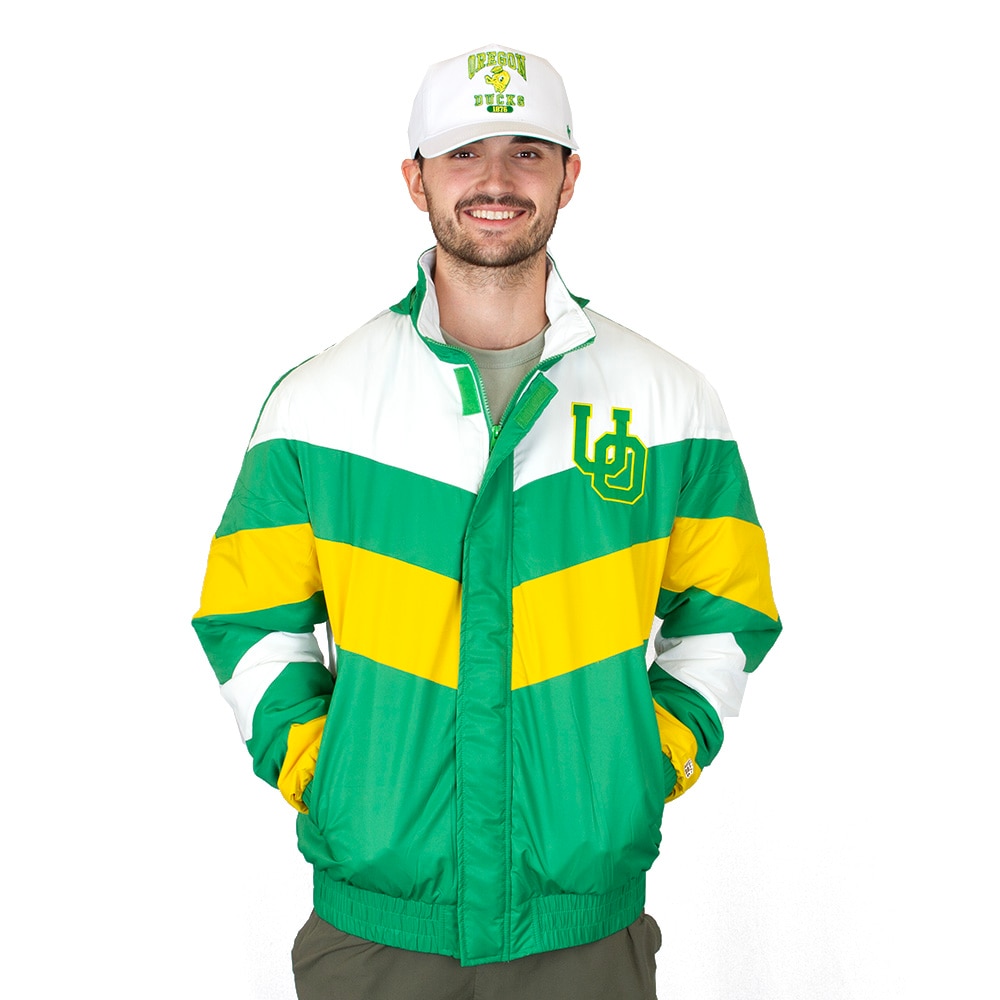 Interlocking UO, Green, Coat/Jacket, Polyester, Men, Unisex, Football, Homefield, Retro Style, Arched Oregon, Full Zip, 923546
